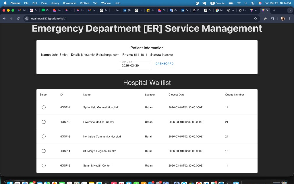 Hospital waitlist selection during a patient visit
